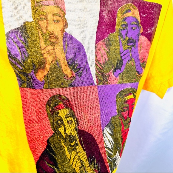 Poetic Justice Tupac Pop Art Graphic Tee 100% Cotton Retro Streetwear M Yellow - Picture 7 of 8